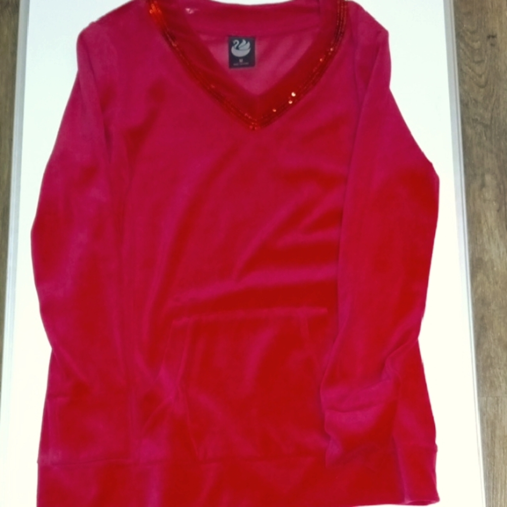 GVS Woman's V-Neck Pullover Red (M), Pocket Warmer, Velvet. Vintage